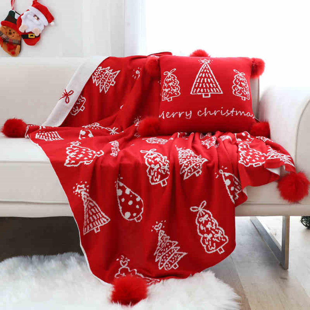 HKM-863123 Nordic Geometric Design Christmas Tree Ball Knit Carpet and Pillow Set - Cozy Acrylic Fiber Home Decor