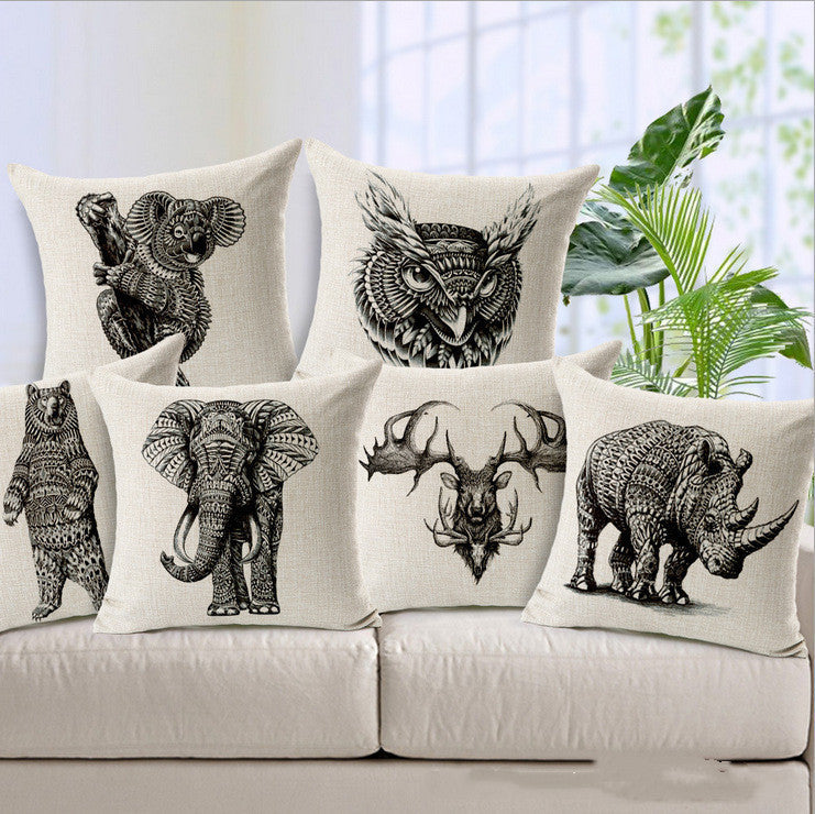 HKM-863251 Modern Minimalist Cotton Linen Pillowcase Cushion - 45x45cm, Multiple Animal Designs