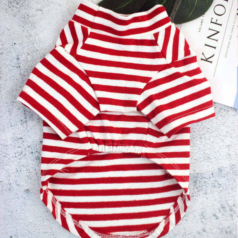 HKM-8632893 Stylish Striped Cotton Puppy Clothes in Black and Red for Comfortable Wear