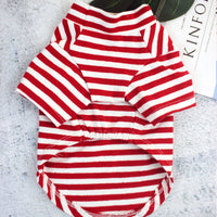 HKM-8632893 Stylish Striped Cotton Puppy Clothes in Black and Red for Comfortable Wear