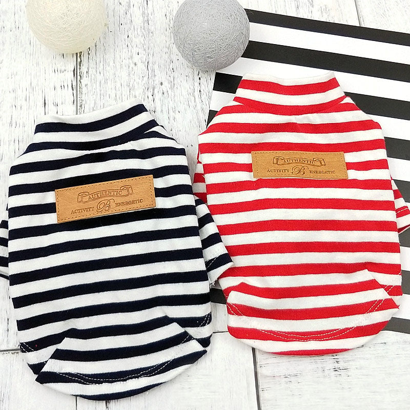 HKM-8632893 Stylish Striped Cotton Puppy Clothes in Black and Red for Comfortable Wear