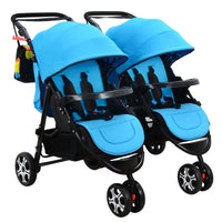 HKM-863315 Twin Baby Stroller in Pink and Blue with Removable Sun Canopy and Multi-Position Recline