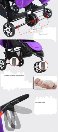 HKM-863315 Twin Baby Stroller in Pink and Blue with Removable Sun Canopy and Multi-Position Recline