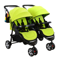 HKM-863315 Twin Baby Stroller in Pink and Blue with Removable Sun Canopy and Multi-Position Recline