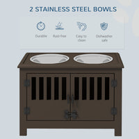 HKM-8634685 Espresso Dog Food Storage Cabinet with Bowls and Feeding Station for Large Dogs