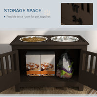 HKM-8634685 Espresso Dog Food Storage Cabinet with Bowls and Feeding Station for Large Dogs