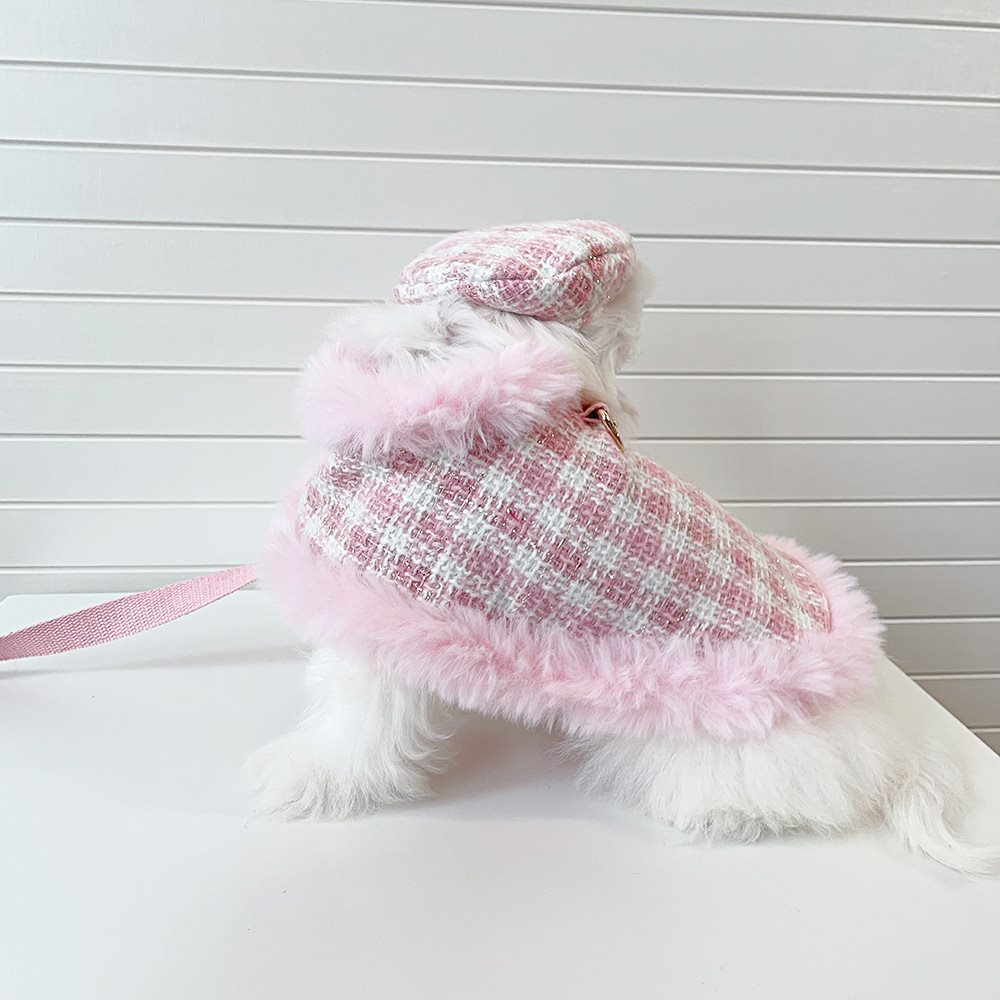 HKM-8635069 Pink Cloak Style Pet Cape with Beret and Drawstring for Cats