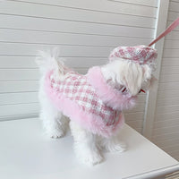 HKM-8635069 Pink Cloak Style Pet Cape with Beret and Drawstring for Cats