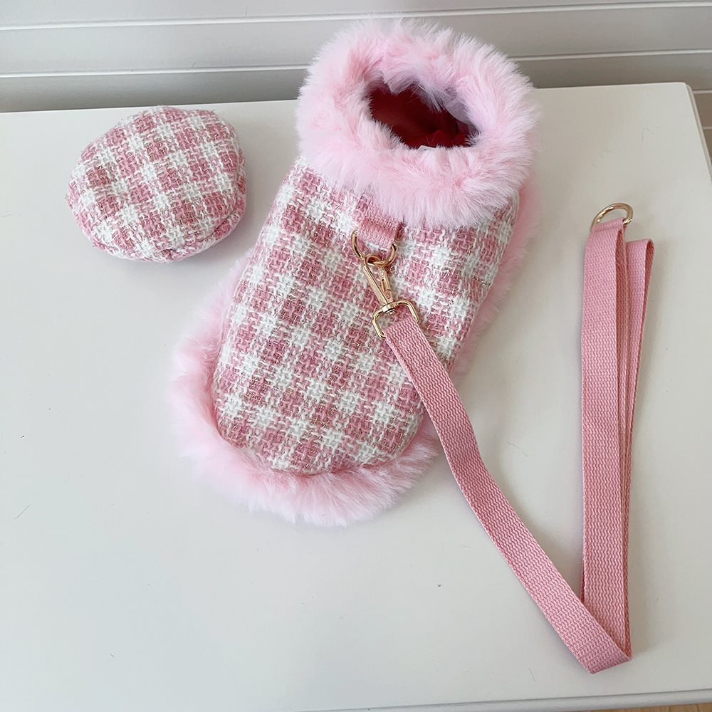 HKM-8635069 Pink Cloak Style Pet Cape with Beret and Drawstring for Cats