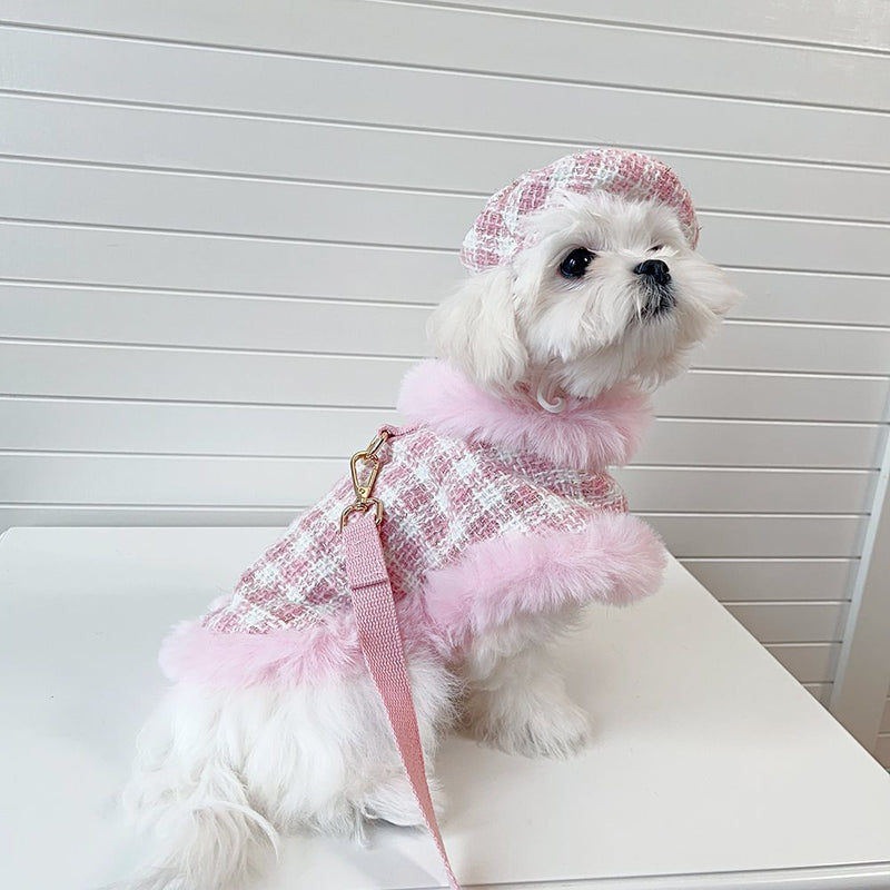 HKM-8635069 Pink Cloak Style Pet Cape with Beret and Drawstring for Cats