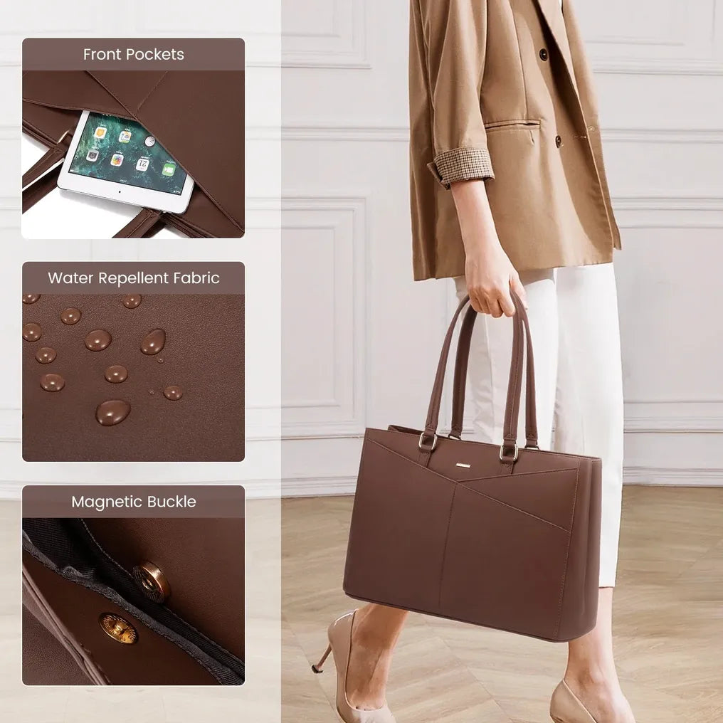 HKM-863827 Fashionable PU Leather Tote Bag for Women - Large Handbag and Vintage Laptop Briefcase