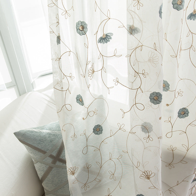 HKM-863827 Garden Embroidered Polyester-Linen Window Screen