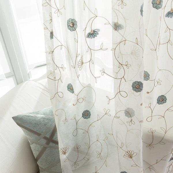 HKM-863827 Garden Embroidered Polyester-Linen Window Screen