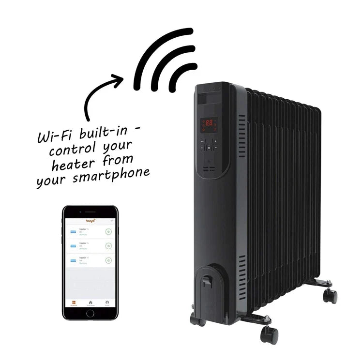 HKM-863891 Electric Oil Filled Radiator Heater with WiFi Control, Adjustable Thermostat, and LED Display – 1500W