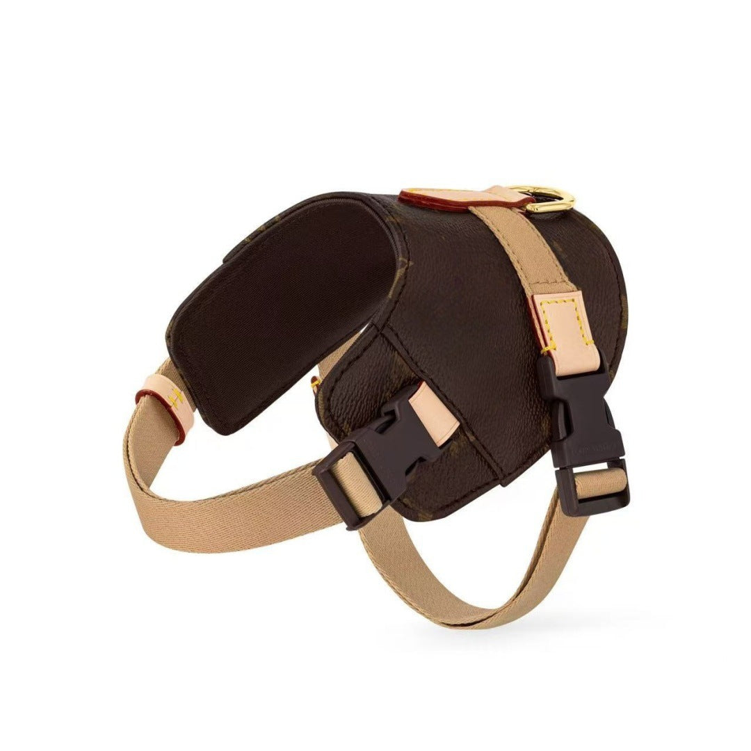 HKM-8639549 Coffee Floral Leather Pet Harness - Size S & M, Adjustable for All Seasons
