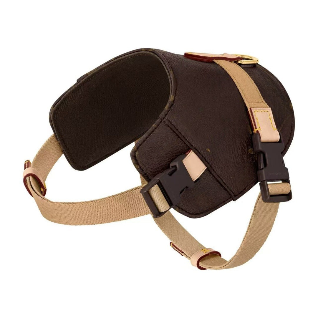 HKM-8639549 Coffee Floral Leather Pet Harness - Size S & M, Adjustable for All Seasons