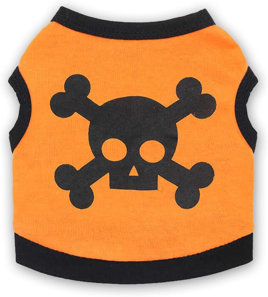 HKM-8639933 Halloween Skull Bones Dog Vest for Small and Medium Pets - Stretchy Cotton Tank Top Costume