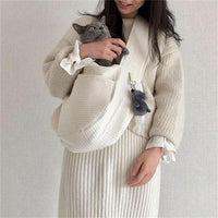 HKM-8642493 Pet Travel Backpack for Cats - White Canvas Crossbody Carrier