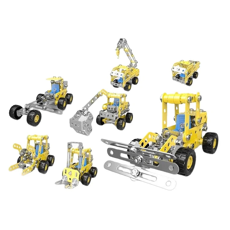 HKM-864403 180-Piece Metal Block Truck Toy - 7-in-1 Educational Puzzles for Creative Learning