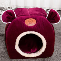 HKM-8644285 Cute Cat Ears Cozy Nest for Pets - Soft Corduroy Arctic Velvet, Small Size 32x32cm