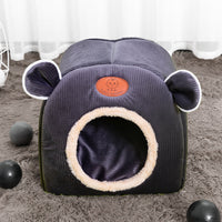 HKM-8644285 Cute Cat Ears Cozy Nest for Pets - Soft Corduroy Arctic Velvet, Small Size 32x32cm