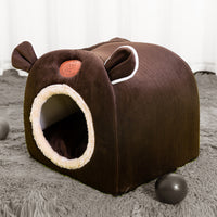 HKM-8644285 Cute Cat Ears Cozy Nest for Pets - Soft Corduroy Arctic Velvet, Small Size 32x32cm