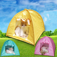 HKM-8645053 Collapsible Pet Tent in Green, Yellow, and Pink Dots - Portable and Lightweight Polyester Design (43x43x41CM)