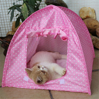 HKM-8645053 Collapsible Pet Tent in Green, Yellow, and Pink Dots - Portable and Lightweight Polyester Design (43x43x41CM)