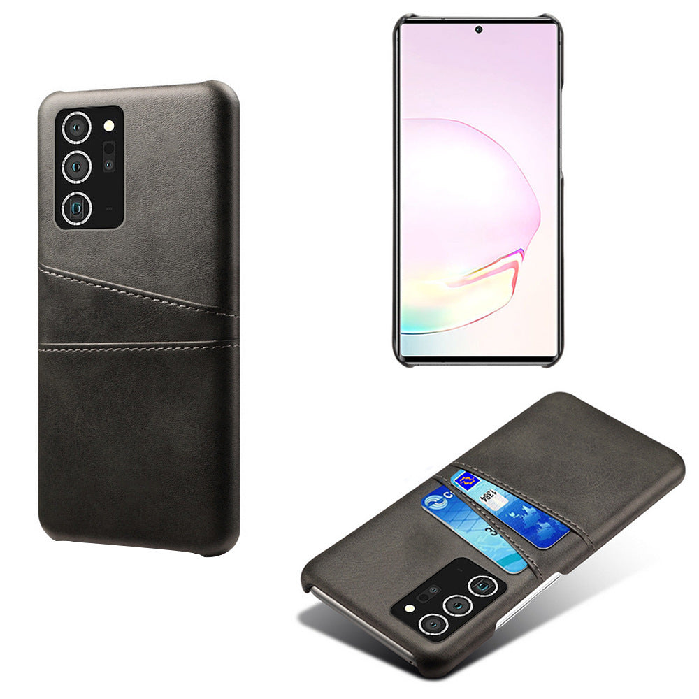 HKM-864531 Double Card Back Cover Phone Case for Samsung - PC and Leather Material, Solid Color Options