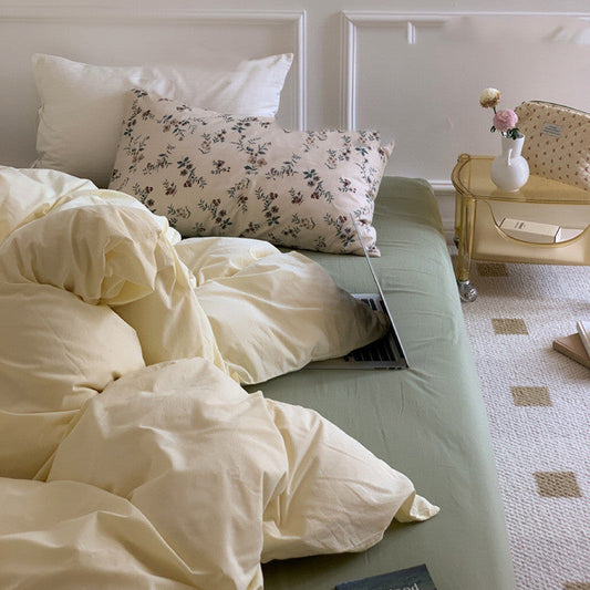 HKM-864595 Cotton Plain Color Cottage Bedding Set - Multiple Sizes Available