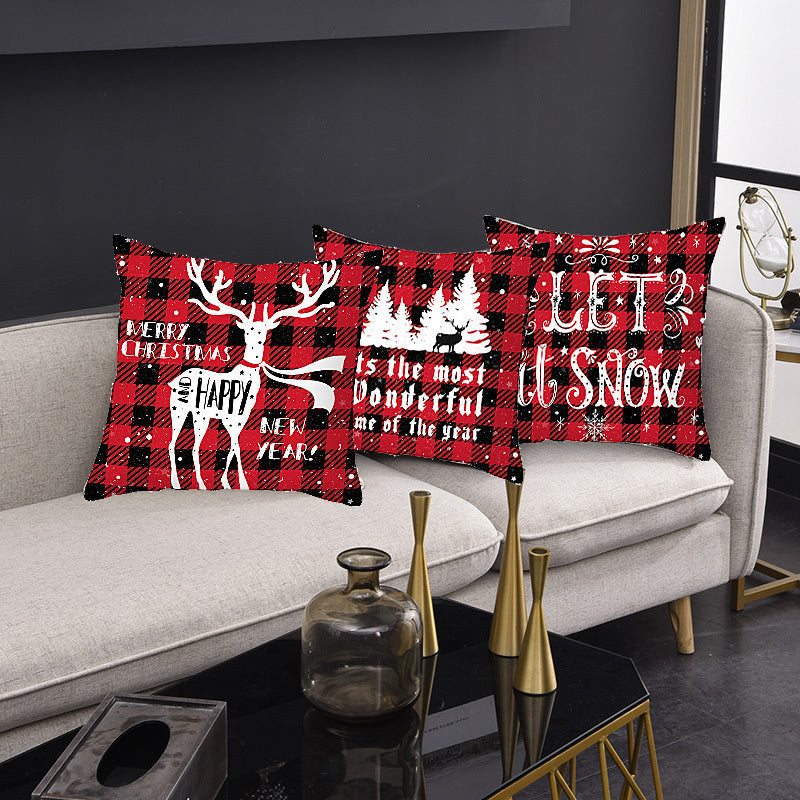 HKM-864659 Christmas Elk and Santa Claus Short Plush Cushion Cover - 45cm Decorative Pillowcase for Home Decor