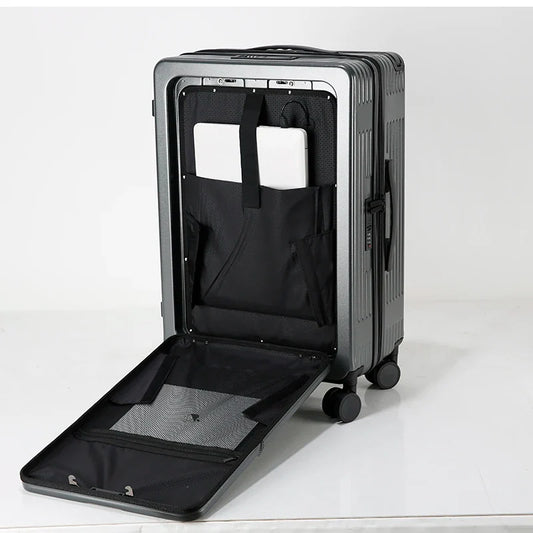 HKM-864659 Soft Shell Carry-On Suitcase with Open Top and Laptop Compartment for Travelling