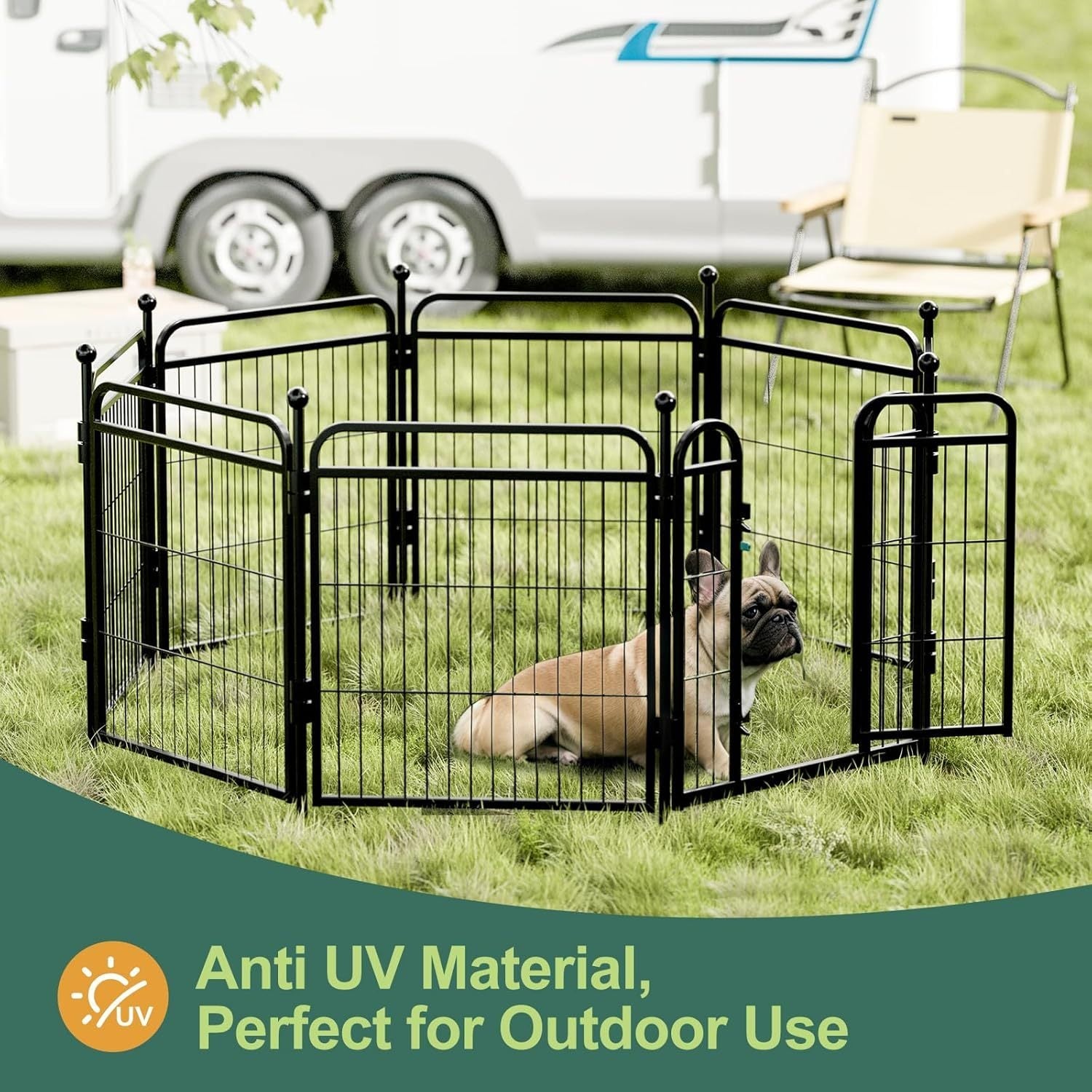 HKM-8647613 Foldable Indoor & Outdoor Dog Playpen with Gravity Lock for Small & Medium Pets