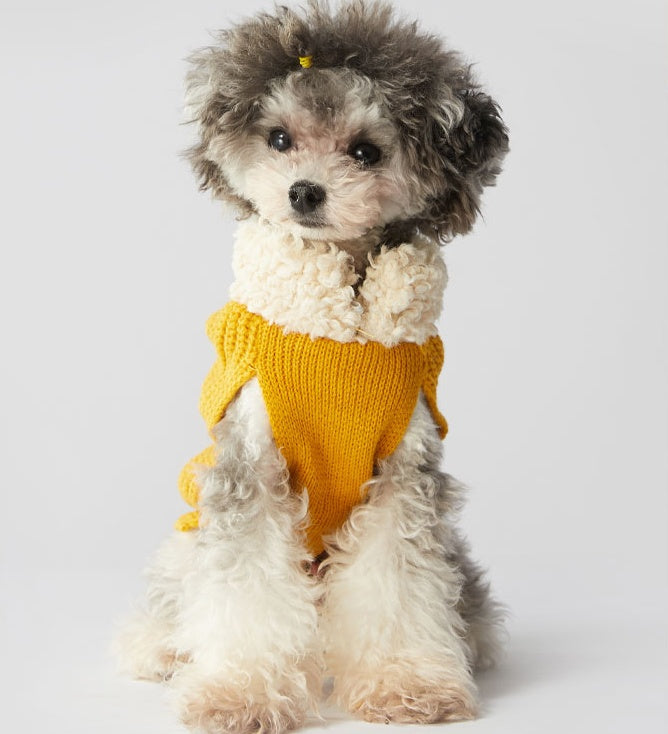HKM-8648253 Cozy Morandi Bowknot Sweater for Cats and Dogs in Yellow or White