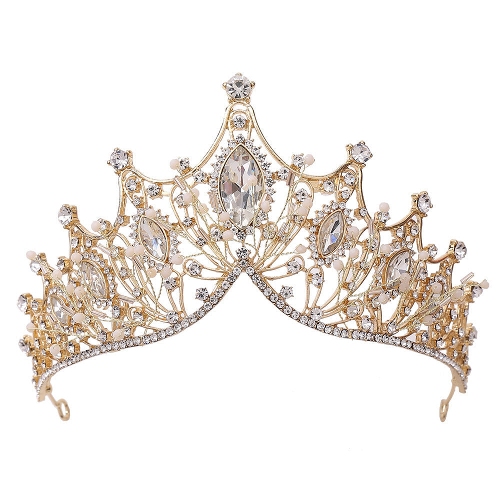 HKM-864851 Korean Style Alloy Crown Headband with White Crystals for Weddings