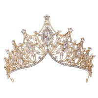 HKM-864851 Korean Style Alloy Crown Headband with White Crystals for Weddings