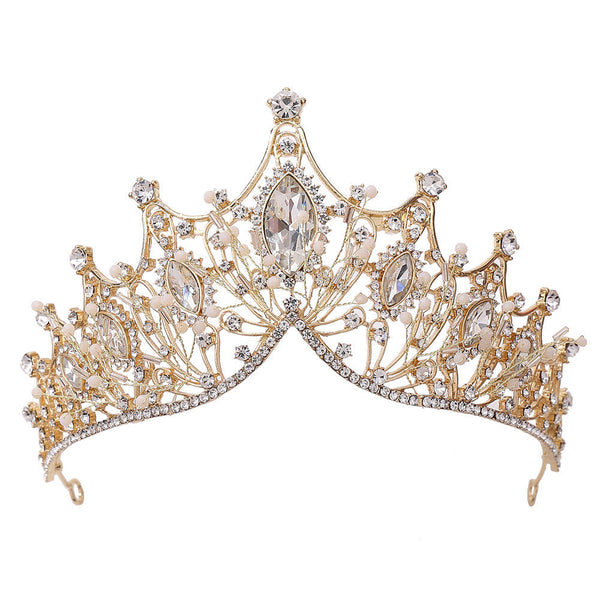HKM-864851 Korean Style Alloy Crown Headband with White Crystals for Weddings