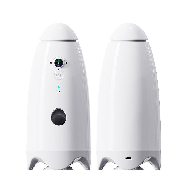 HKM-8649789 Automatic Cat and Dog Feeder with 1080p Video Function - USB Rechargeable, White, ABS Material, Compact Size