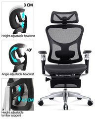 HKM-865043 Ergonomic Adjustable Swivel Office Chair with Aluminium Base, 7D Armrest and Footrest