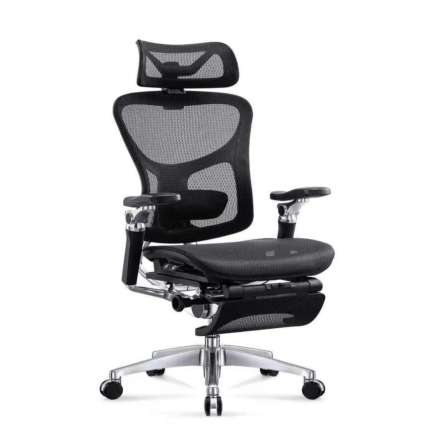 HKM-865043 Ergonomic Adjustable Swivel Office Chair with Aluminium Base, 7D Armrest and Footrest