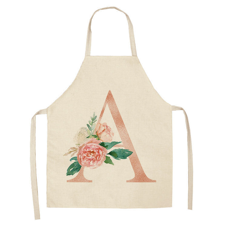 HKM-865107 Sleeveless Antifouling Apron in Cotton and Linen with Letter Patterns - One Size