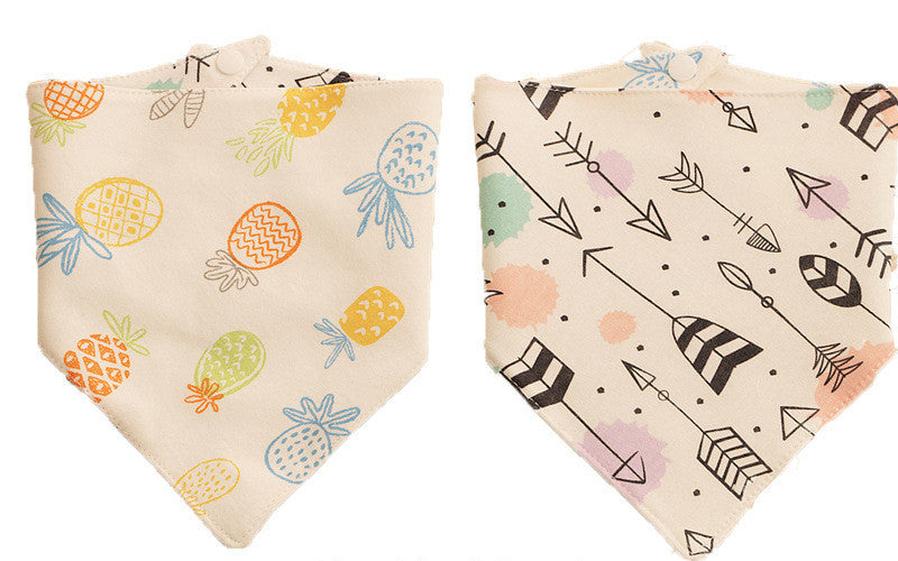 HKM-865171 Double-Sided Cotton Triangle Scarf for Kids - Colorful Printed Bib with Fun Designs