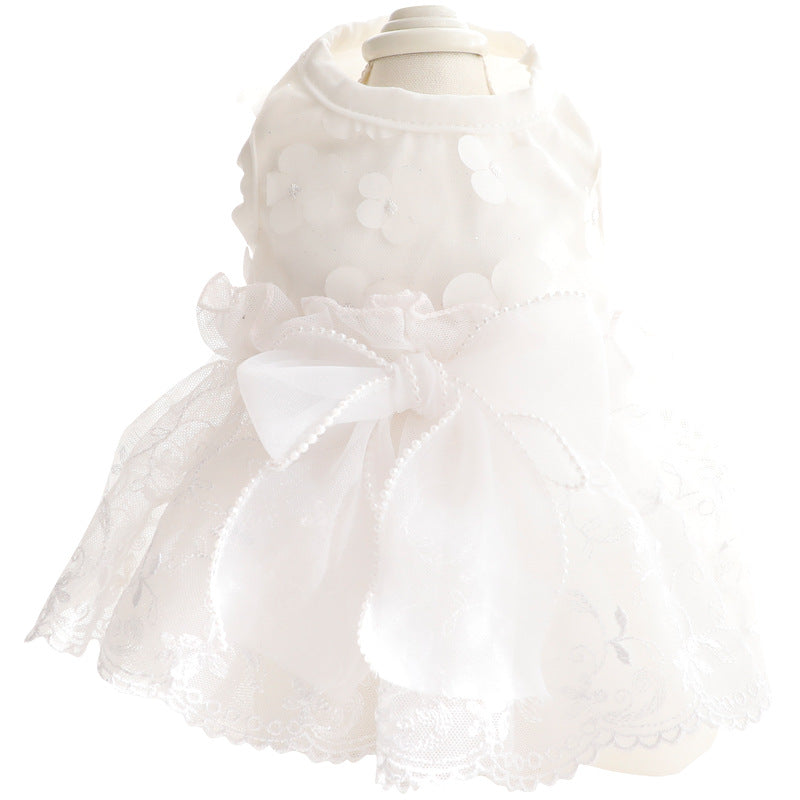 HKM-8652349 Fluffy Princess Skirt for Dogs in White and Pink Cotton, Sizes XS to XL