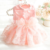 HKM-8652349 Fluffy Princess Skirt for Dogs in White and Pink Cotton, Sizes XS to XL