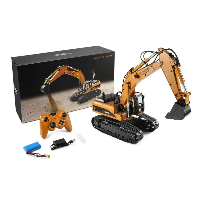HKM-865235 1:16 Remote Control Diecast Metal Excavator with Light, Sound, and Smoke Functions