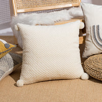 HKM-865235 Loop Velvet Geometric Pattern Pillow Cover with Four Fur Balls, 45x45cm and 30x50cm Options