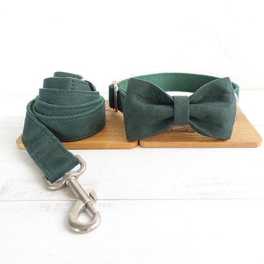 HKM-8653757 Dark Green Velvet Bow Knot Pet Collar for Dogs and Cats