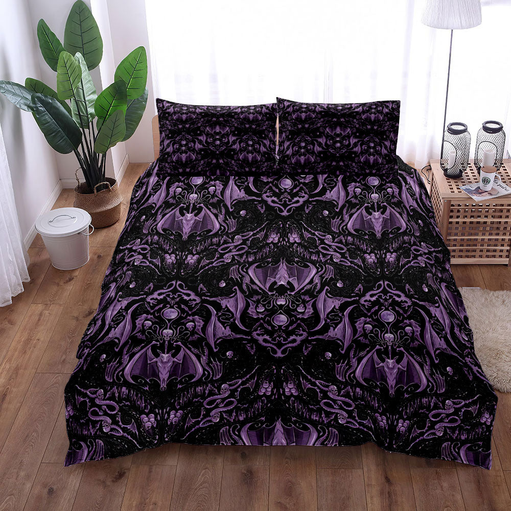 HKM-865427 Gothic Bat Digital Print Quilt Cover Set with Pillowcases – Available in Multiple Sizes