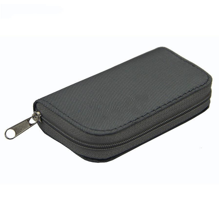 HKM-865491 Compact Zippered CF Card Storage Bag with Card Slots - 11.5cm x 6cm x 2cm, Durable Nylon Material