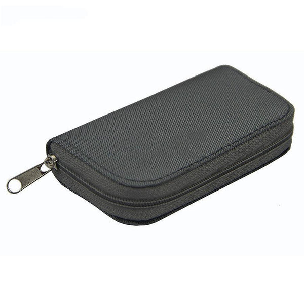 HKM-865491 Compact Zippered CF Card Storage Bag with Card Slots - 11.5cm x 6cm x 2cm, Durable Nylon Material
